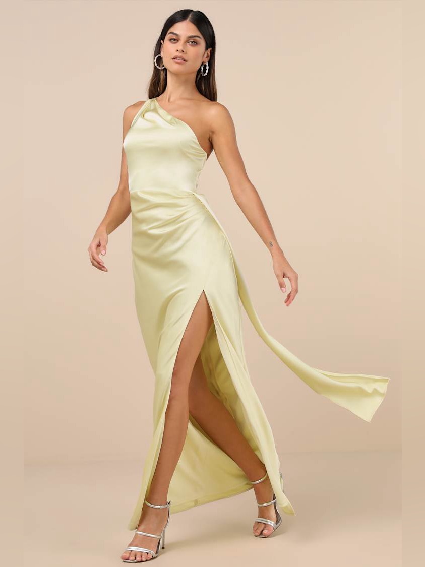 Lulu’s Signature Elegance Satin One-Shoulder Maxi Dress